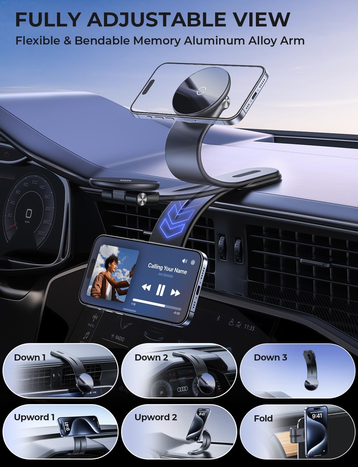 Portable Magnetic Phone Holder Stand XJ66 Adjustable Aluminum Alloy Arm Mount for Car Dashboard Bracket Ring - Image 7