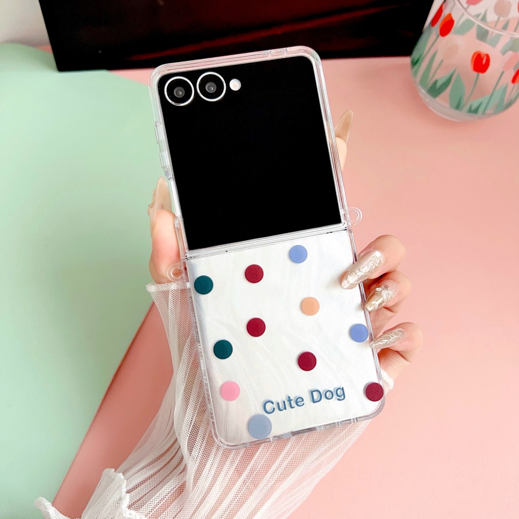 Korean Cute Simple Clear Polka Dot Color Ring Folding Bow Phone Case For Samsung for Galaxy Z Flip7 Flip6 Flip5 Flip4 Back Cover - Image 3