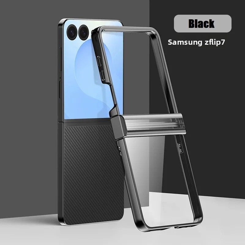 Luxury Electroplate Transparent Hinge Phone Case For Samsung for Galaxy Z Flip7 6 5 4 Anti-fall Protective PC Hard Back Cover - Image 3