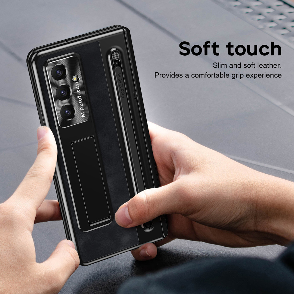 Luxury Anti-fingerprint for Samsung Galaxy Z Fold 7 Case Business Blue Z Fold7 With Bracket Phone Casing