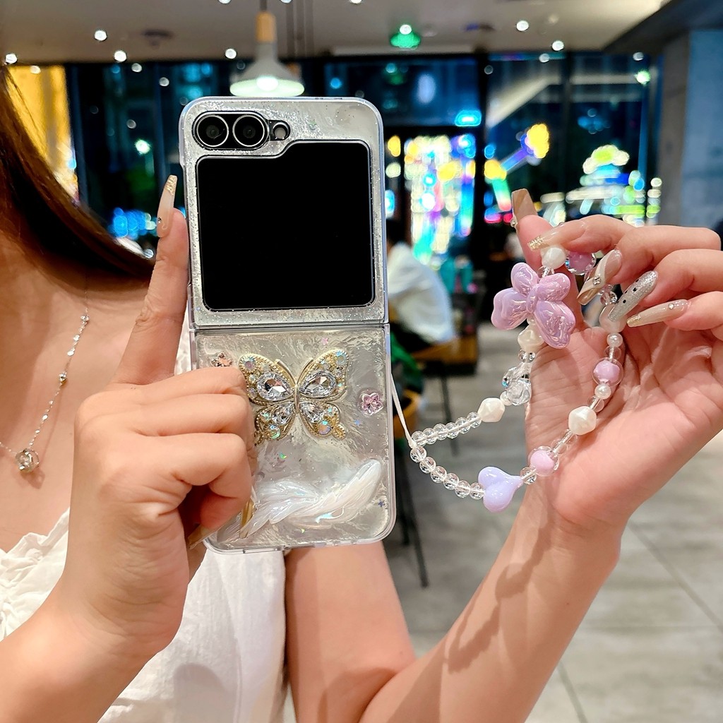 Luxury Flower for Samsung Galaxy Z Flip 6 5 4 Case Unique Design 3D Diamond Texture Flip5 Flip6 Flip7FE Lanyard Phone Casing - Image 3