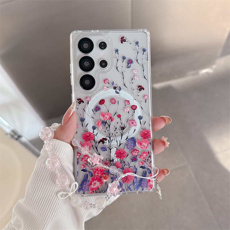 Magnetic Armor Casing for Samsung Galaxy S25 S24 S23 Ultra Ins Hard PC Pattern S25 Ultra S24 S24Plus S23 S23+ Lanyard Phone Case