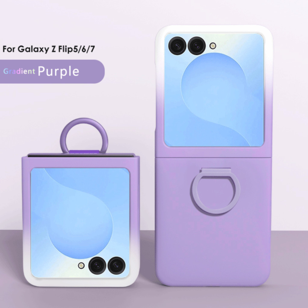 Luxury Skin Feel Phone Case for Samsung for Galaxy Z Flip 7 FE 6 5 Silicone Finger Ring Shockproof 2-piece Candy Color Hard PC Cover