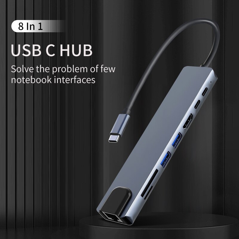 HDMI Type C Hub 4K USB 3.1 with RJ45 SD/TF Card Reader PD Charge for Laptop Computer - Image 2