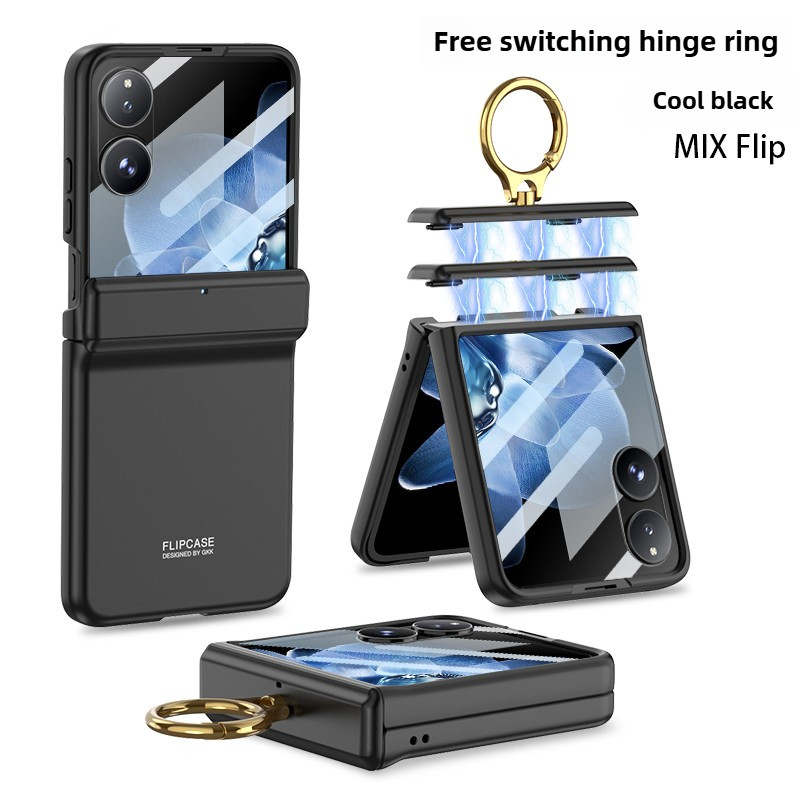 Black Purple Magnetic Center Shaft Casing for Xiaomi MixFlip Durable Ultra Thin Glossy 360 Full Protection Hinged Finger Ring Holder Phone Case - Image 2