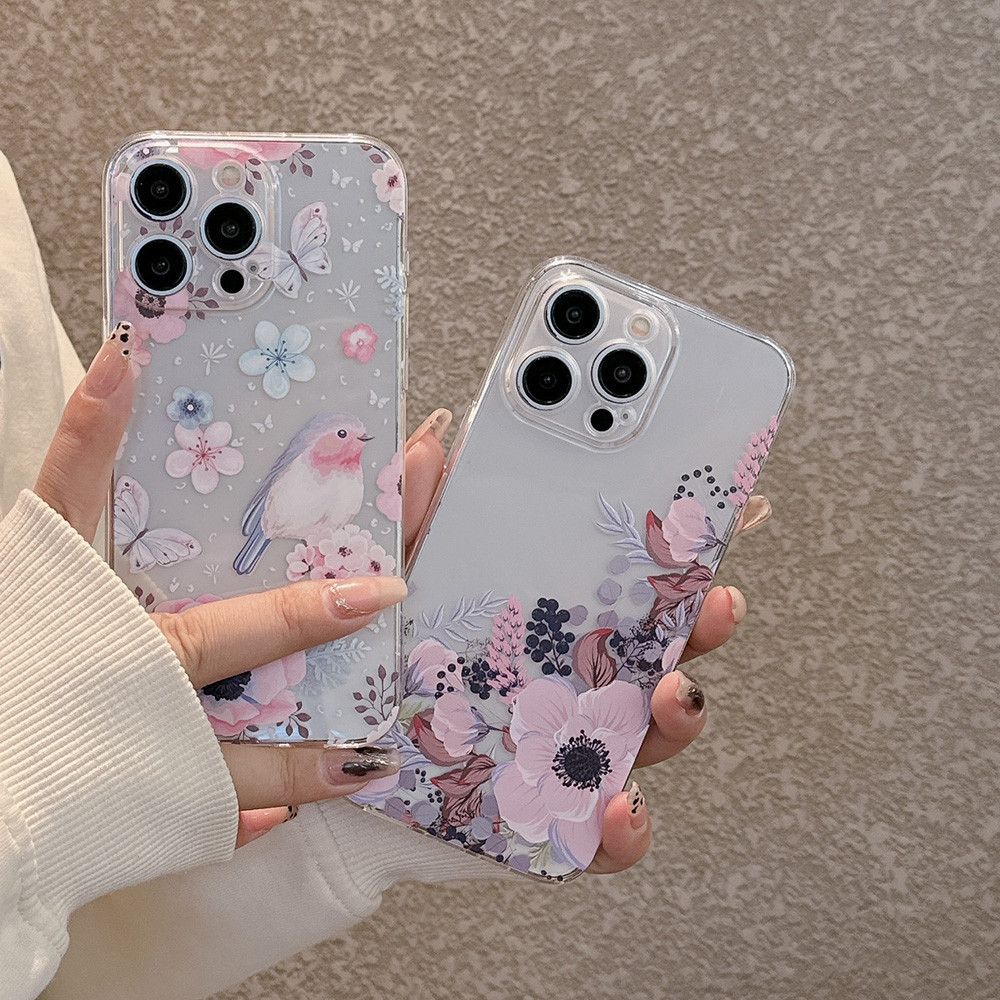 For iPhone 16 Promax 15Plus 13 Pro 12pro Max Flower Case for iPhone XR XS Max Durable Soft TPU Transparent Women Cover