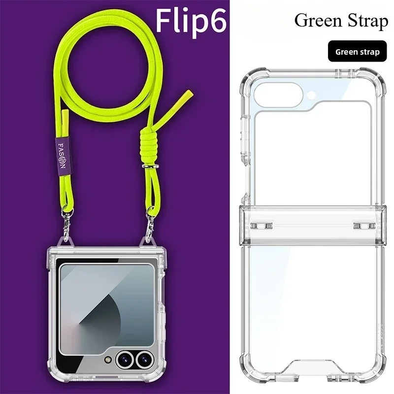 Crossbody Transparent Phone Case For Samsung for Galaxy Z Flip 4 5 6 5G ZFlip5 ZFlip6 Slim Shockproof Hinge Protection Cover Funda