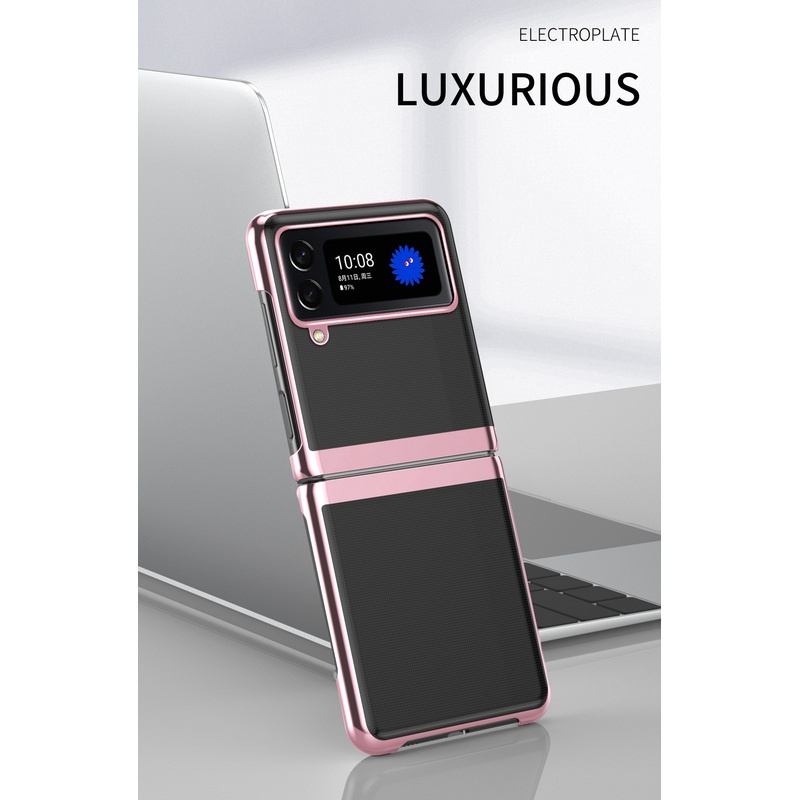 Luxury Thin/Light Electroplated PC Clear Hard Flip Case Samsung Galaxy Z Flip 4 Flip4 Phone Cover Z4 Casing