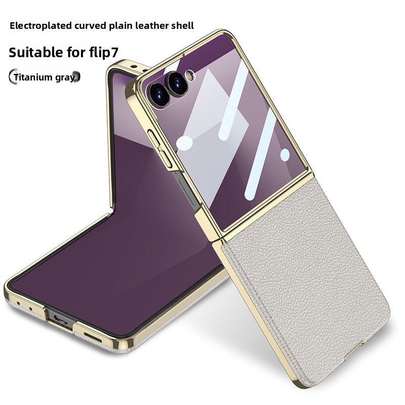 Electroplated Business Case Z Flip7 Flip Z7 Leather Classic for Samsung Galaxy Z Flip 7 Premium Phone Casing - Image 2