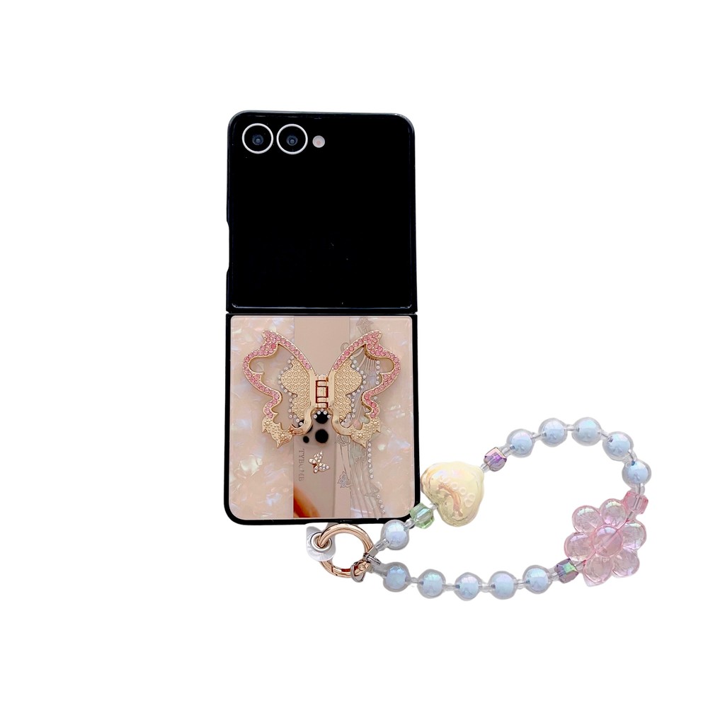Luxury Glitter Unique Butterfly Stand Phone Case For Samsung for Galaxy Z Flip 7 6 5 4 Optional Lanyard Slim Fall Prevention Cover - Image 3