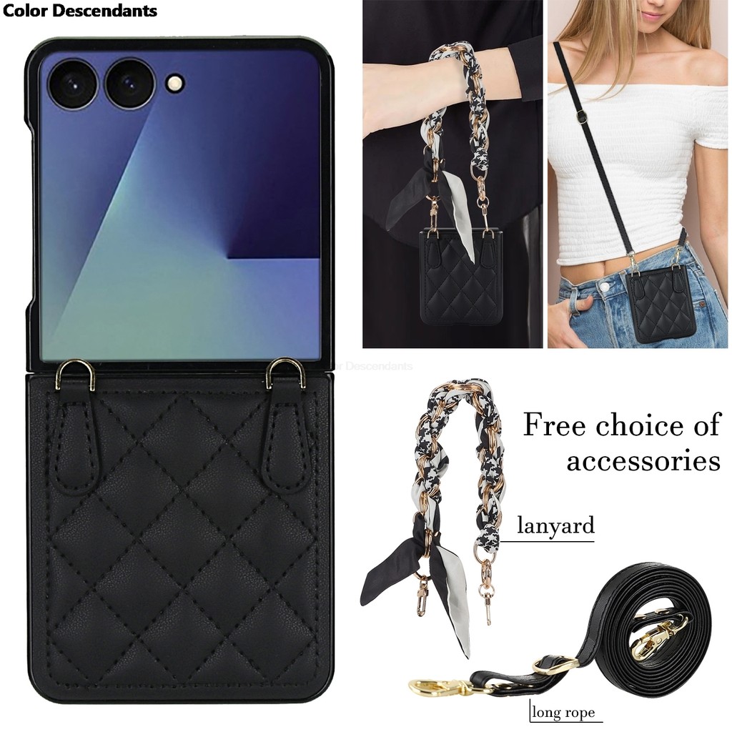 Stylish Matte Leather Phone Case Suitable For Samsung for Galaxy Flip 7 6 5 4 With Scarf Bracelet Shock-Absorbing Protective Cover - Image 3