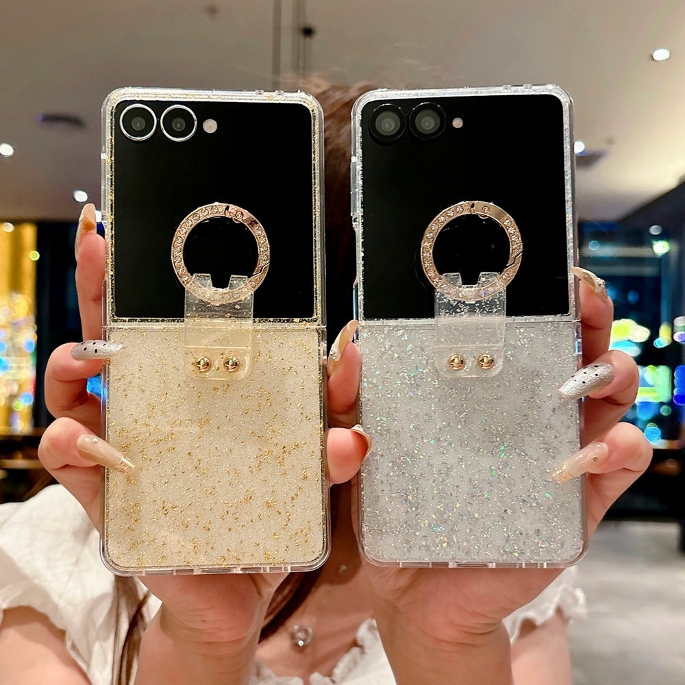 Glossy for Samsung Galaxy Z Flip 7 6 5 7FE Case Beautiful Design Shiny Zflip7 7FE Flip6 Flip5 With Ring Holder Phone Casing