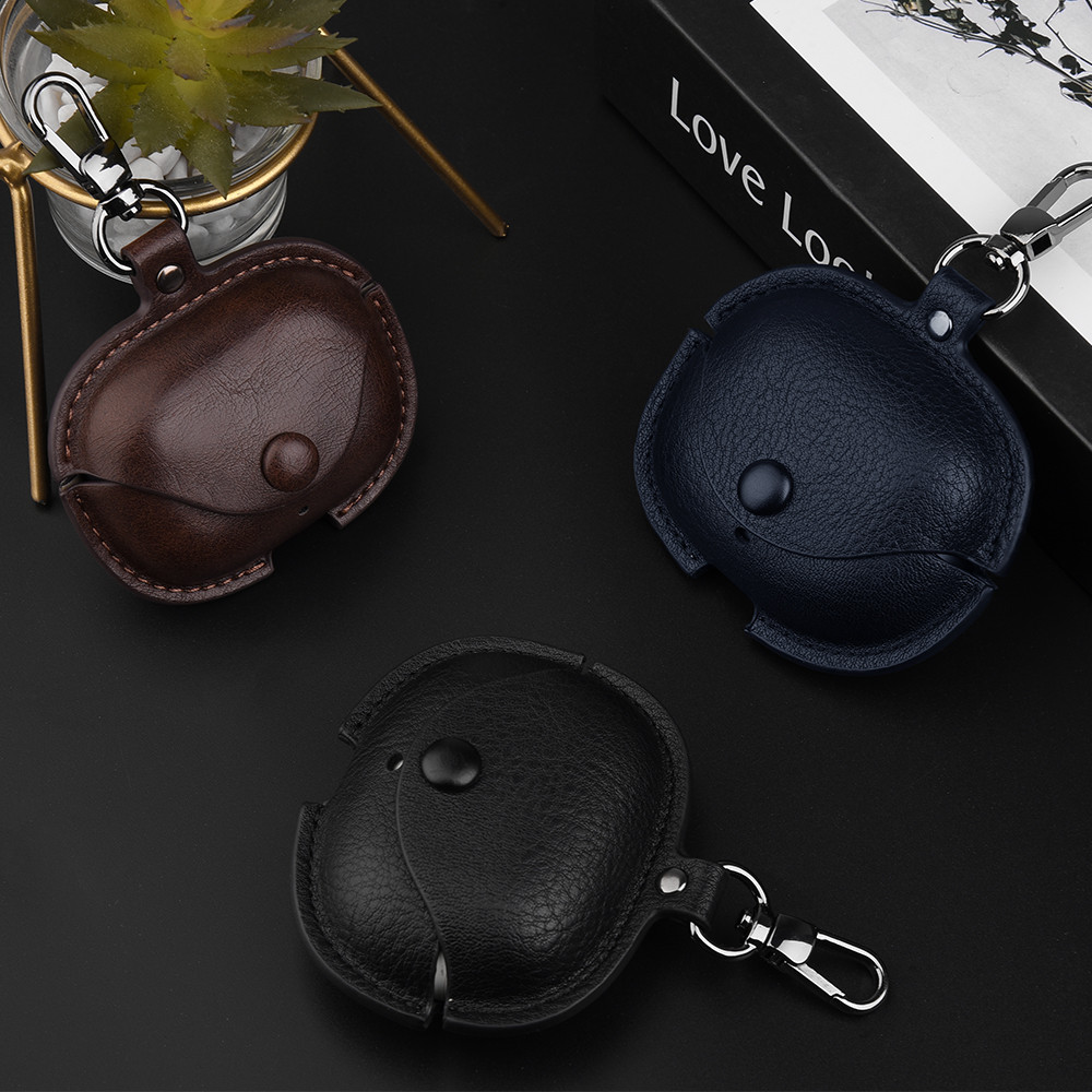 Simple Retro Business Case for Realme Buds T300 PU Leather Blue Protective Earphone Casing Earbud for Realme Buds T300 Cover - Image 2